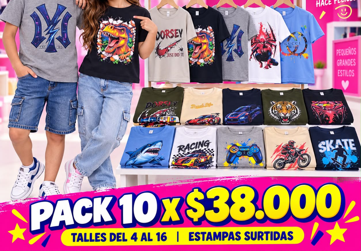Remeras de niños estampadas — Pack x10