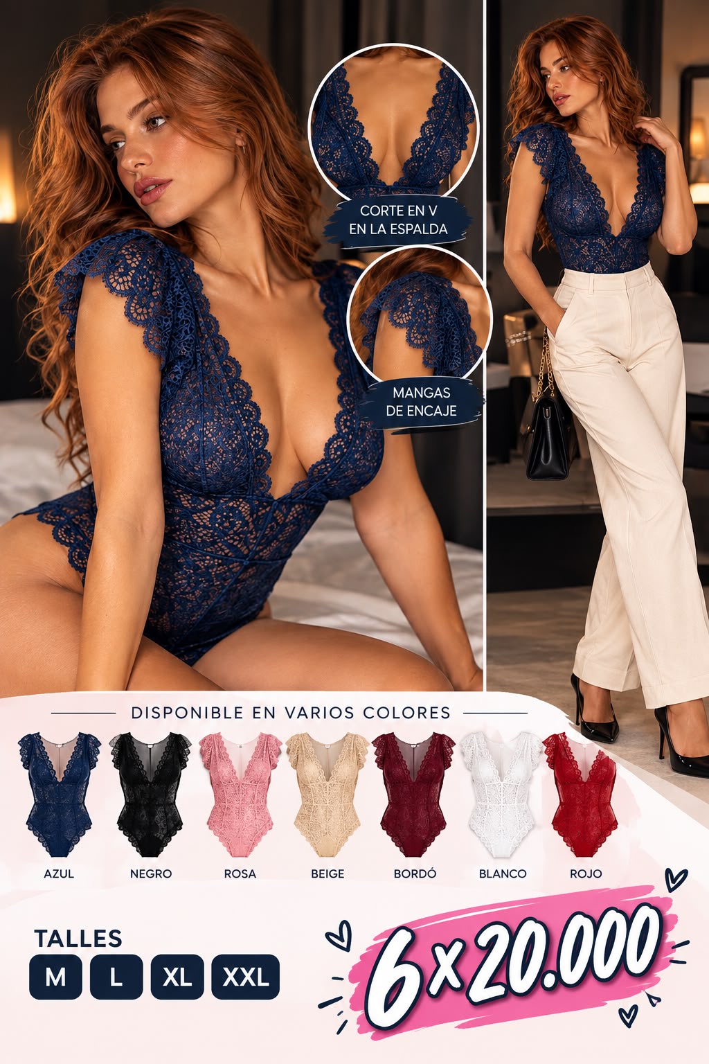 Body de encaje corte en V en la espalda